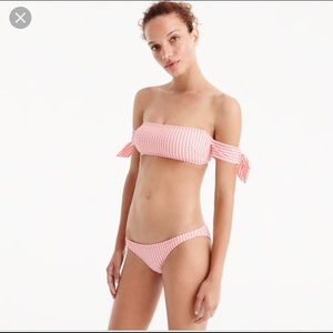 JCREW off the shoulder suckered stripe bikini